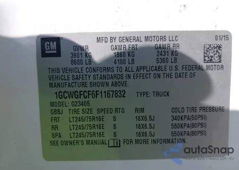 2015 Chevrolet Express 2500 Work Van из США, поврежденный, VIN 1GCWGFCF6F1167832